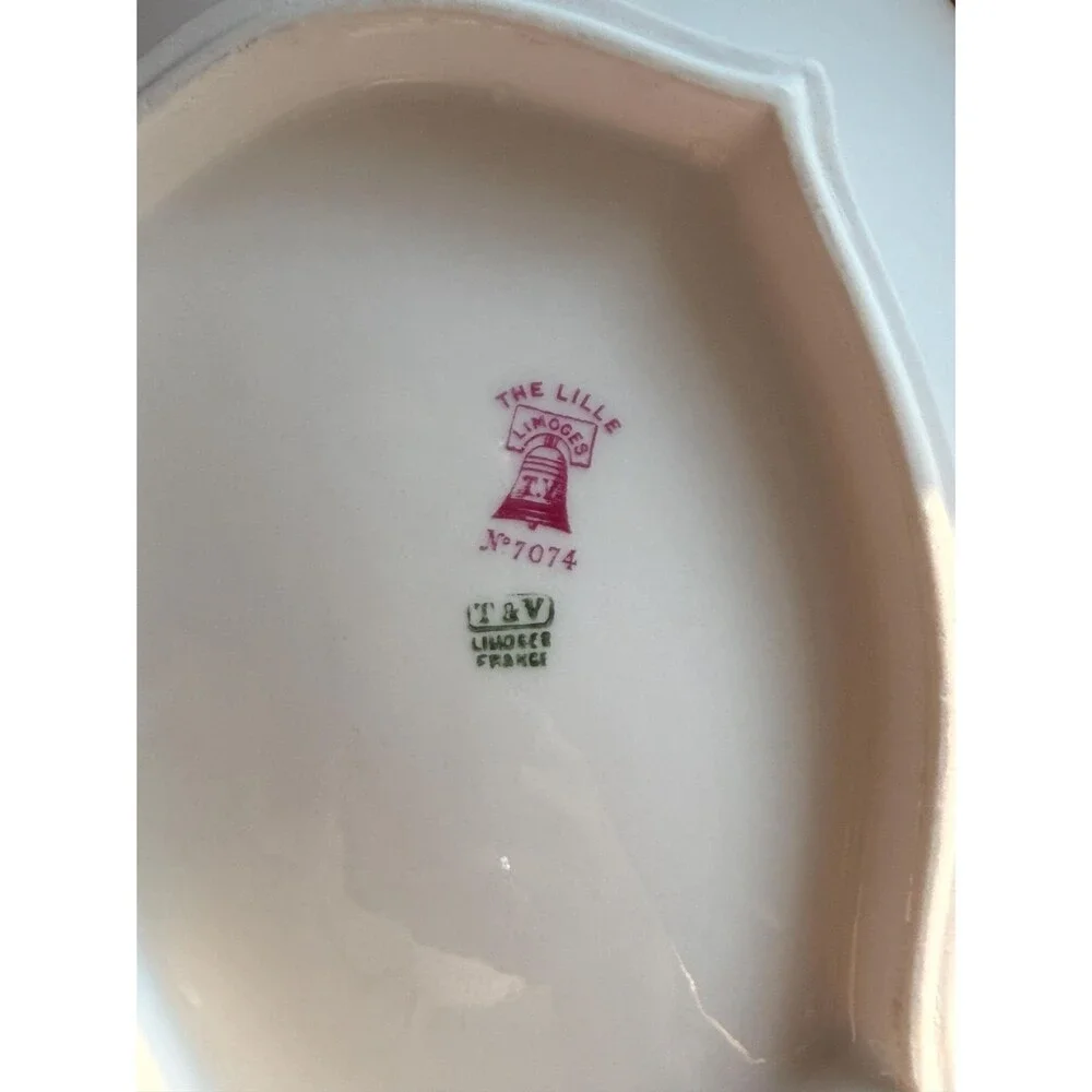 Antique T&V Limoges Serving Bowl: Lille Pattern Pink Roses, Gilt Handles